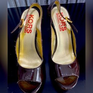 Michael Kors brown patent wedges size 6 1/2